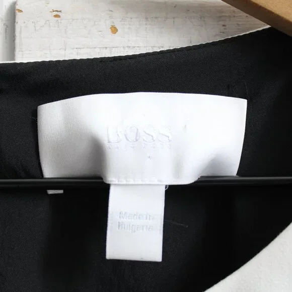 HUGO BOSS Daina White & Black Colorblock Sheath Elbow Sleeves Midi Dress Size 10 - Picture 4 of 10
